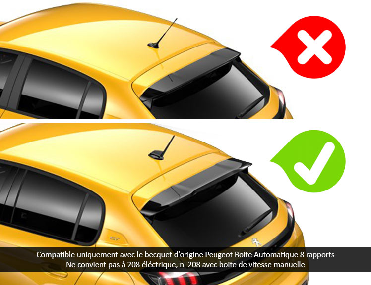 Aileron / Becquet RC8 pour Peugeot 208 mk2 Boite Automatique 8 rapports (depuis 2019)