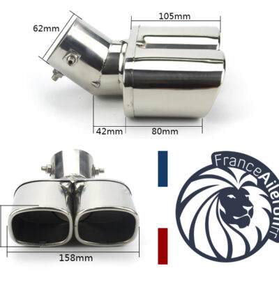 Sortie d'échappement double carré inox poli coudée