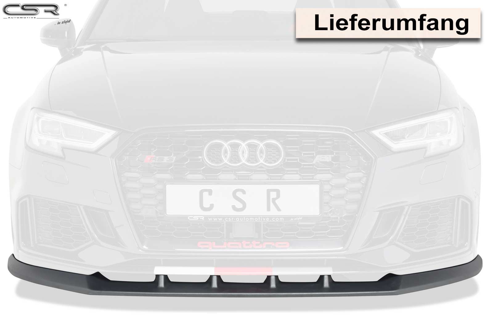 Lame de parechoc avant pour Audi RS3 8V toutes carrosseries (depuis 04/2016) - Fabriqué en ABS (6 finitions au choix)