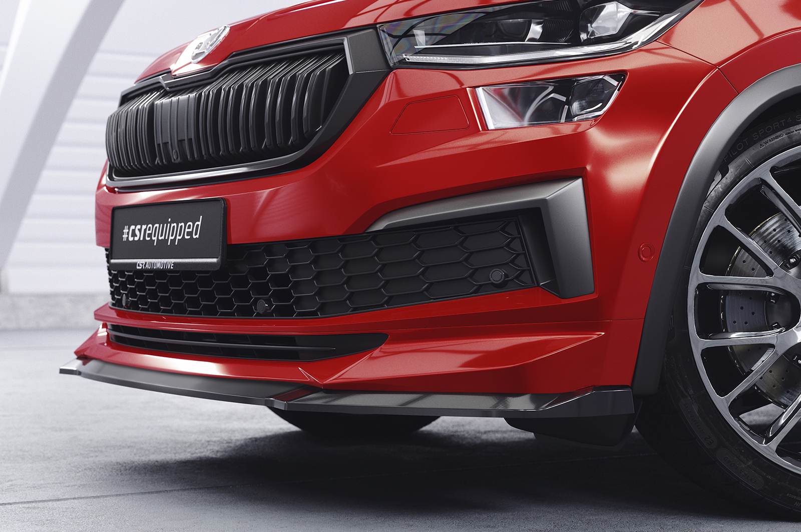 Lame de parechoc avant pour Skoda Kodiaq Sportline / L&K / RS (facelift) (depuis 2021) - Fabriqué en ABS (6 finitions au choix)