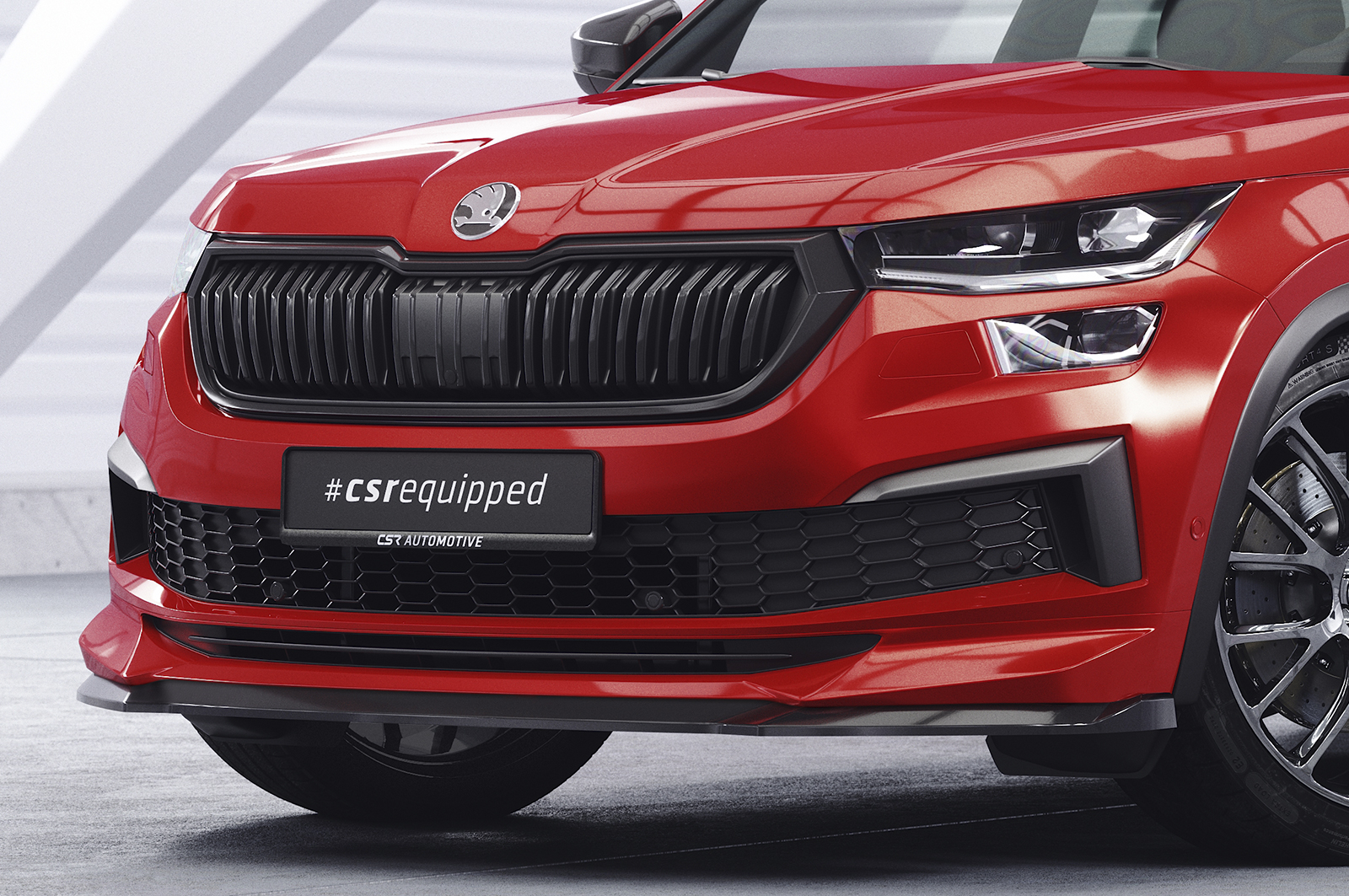 Lame de parechoc avant pour Skoda Kodiaq Sportline / L&K / RS (facelift) (depuis 2021) - Fabriqué en ABS (6 finitions au choix)