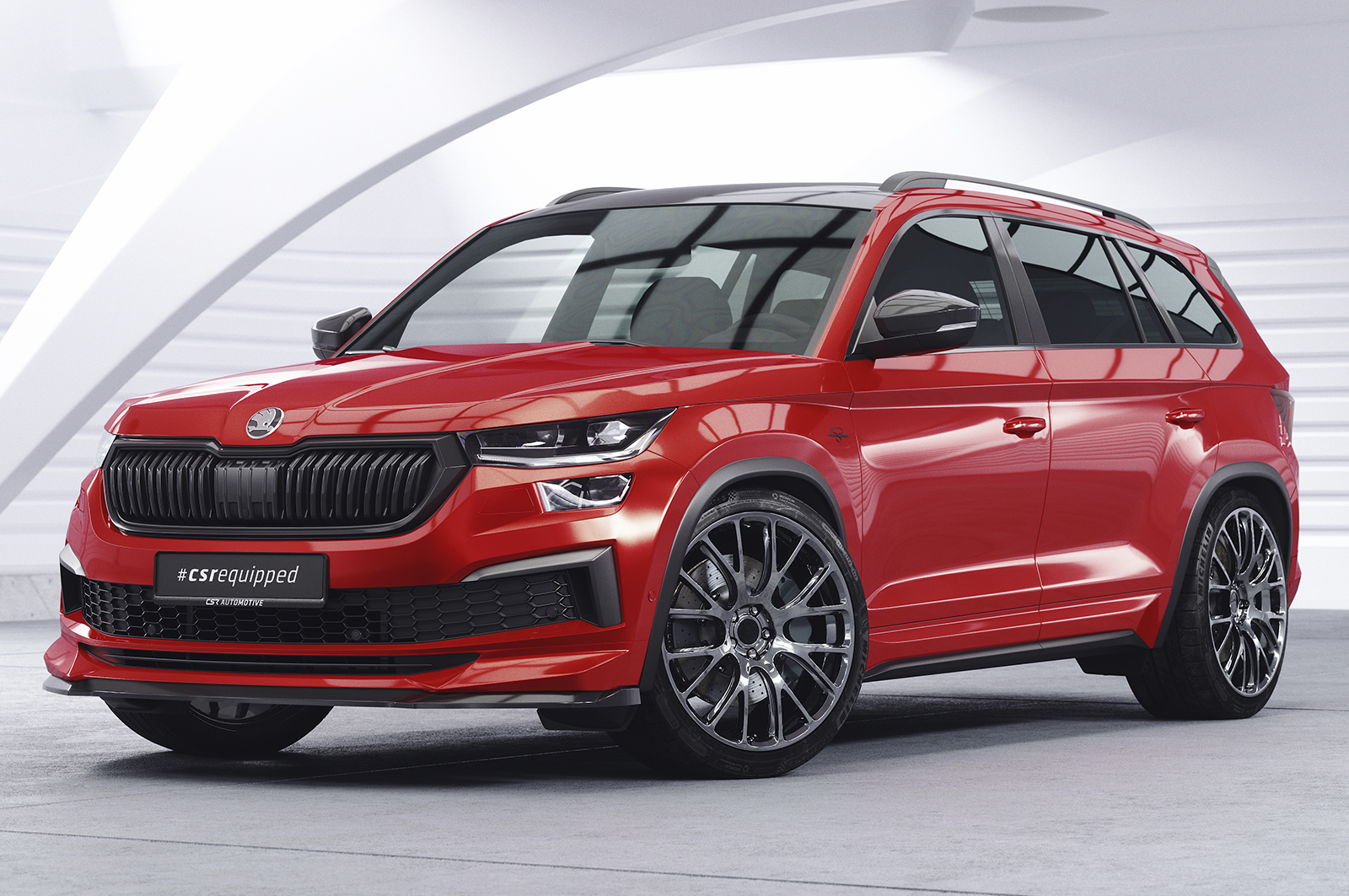 Lame de parechoc avant pour Skoda Kodiaq Sportline / L&K / RS (facelift) (depuis 2021) - Fabriqué en ABS (6 finitions au choix)