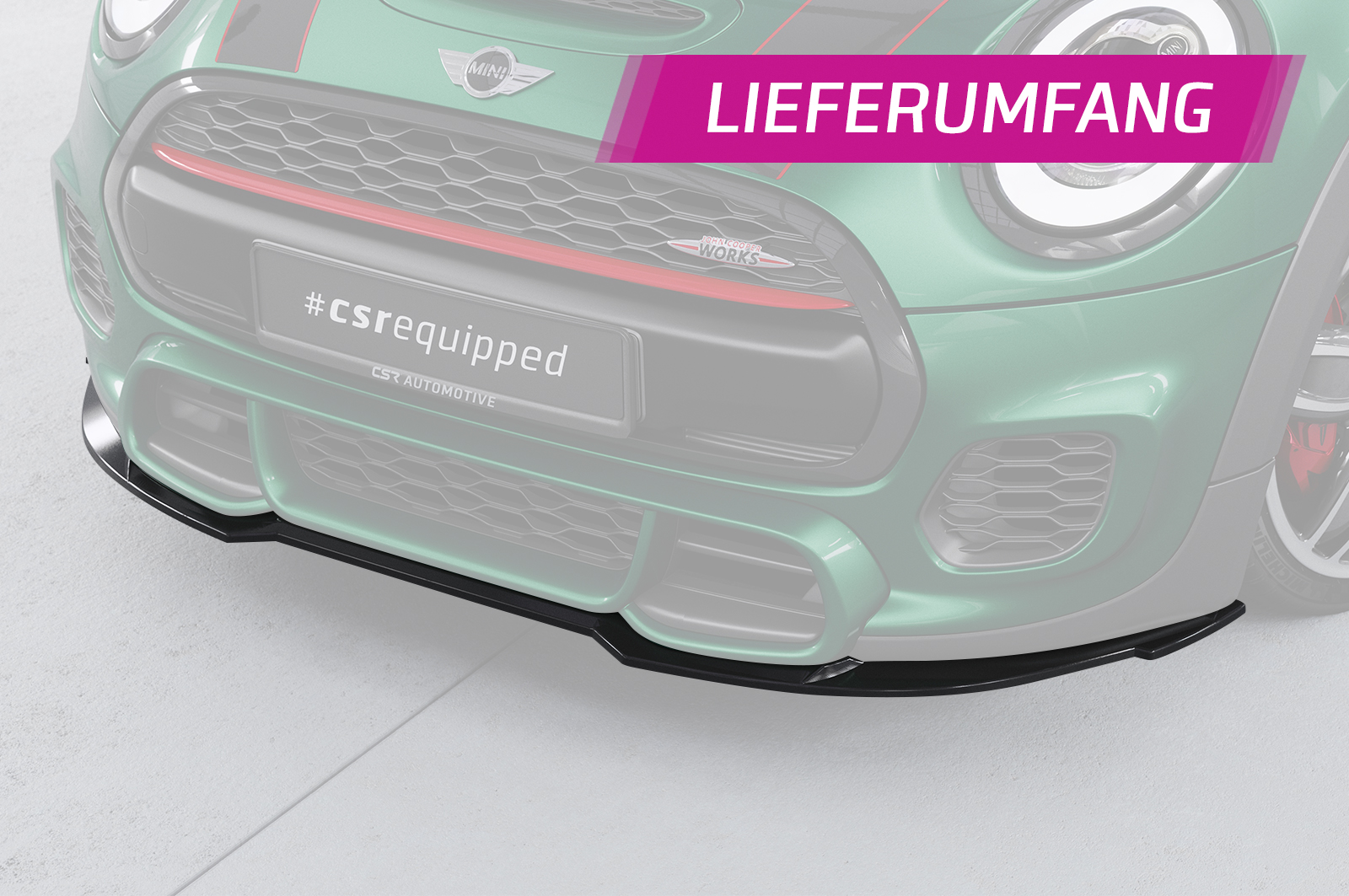 Lame de parechoc avant pour Mini F55 / F56 / F57 One / Cooper / Cooper S / JCW (1.facelift) - avec John Cooper Works Trim (2018-2021) - Fabriqué en ABS (6 finitions au choix)