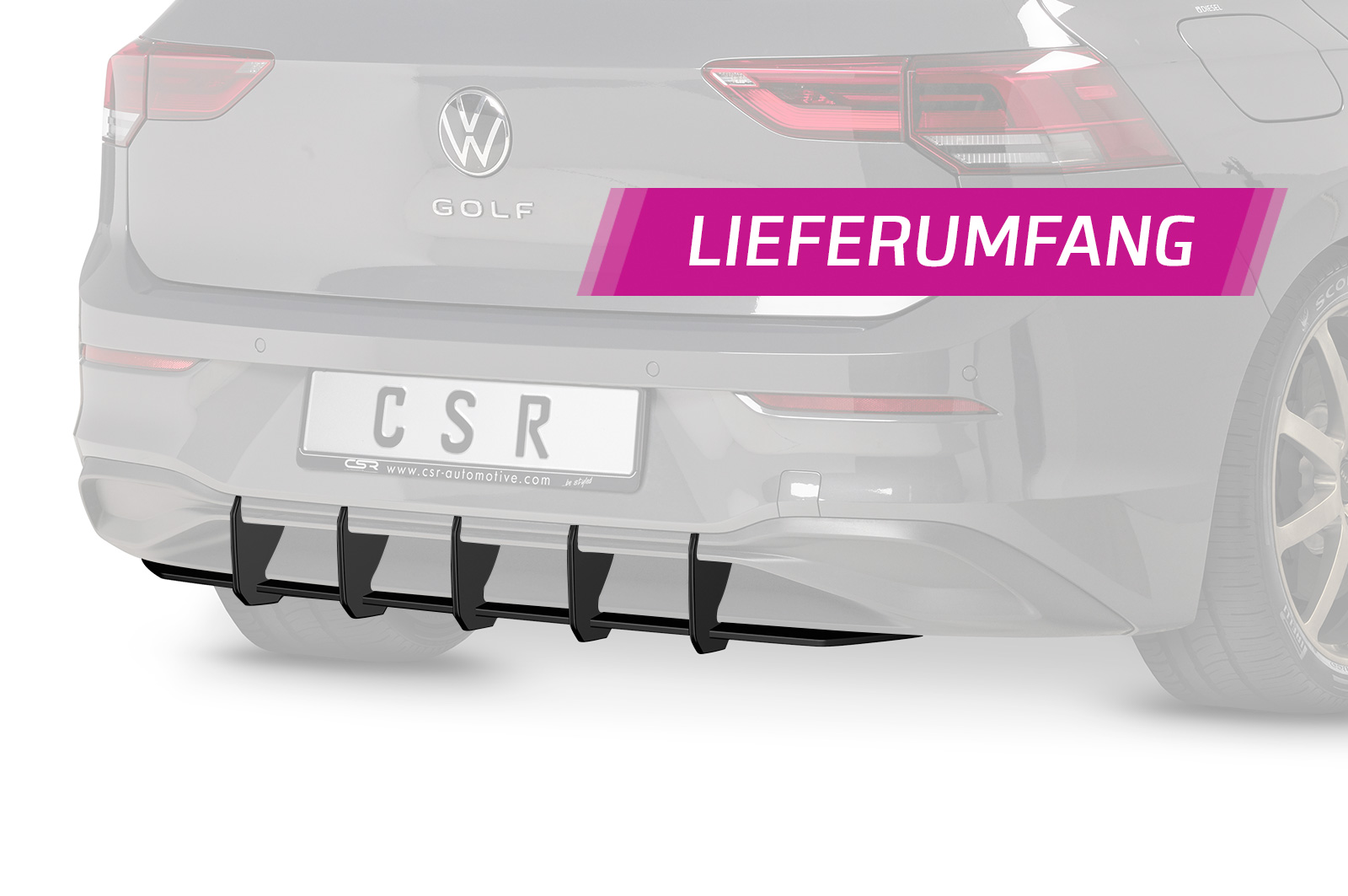 Diffuseur / Ajout de parechoc arrière pour VW Golf 8 (Typ CD) Style / Active (depuis 2020) - Fabriqué en ABS 10mm (à peindre ou polir)