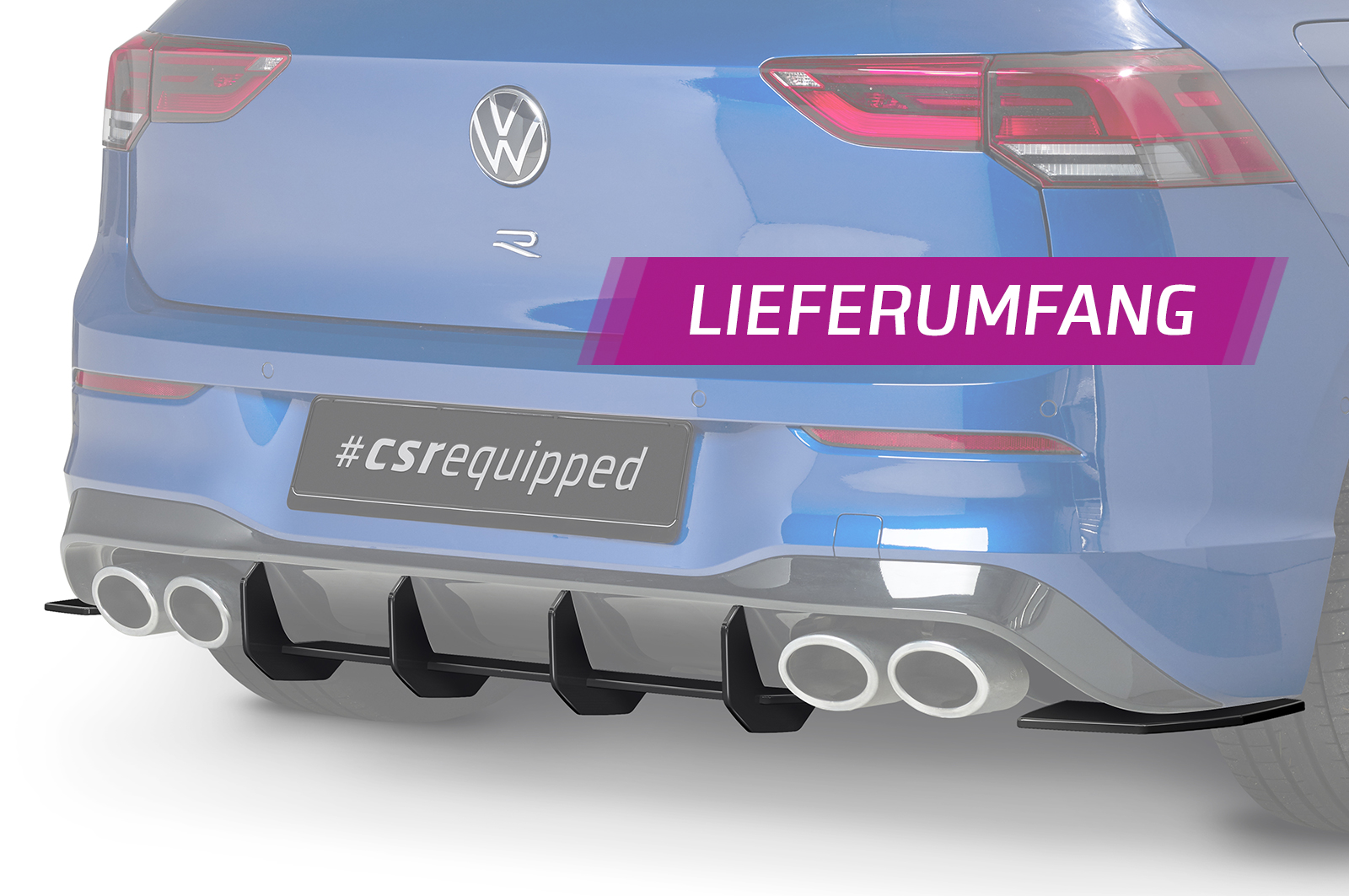 Diffuseur / Ajout de parechoc arrière pour VW Golf 8 (Typ CD) R (depuis 2020) - Fabriqué en ABS 10mm (à peindre ou polir)