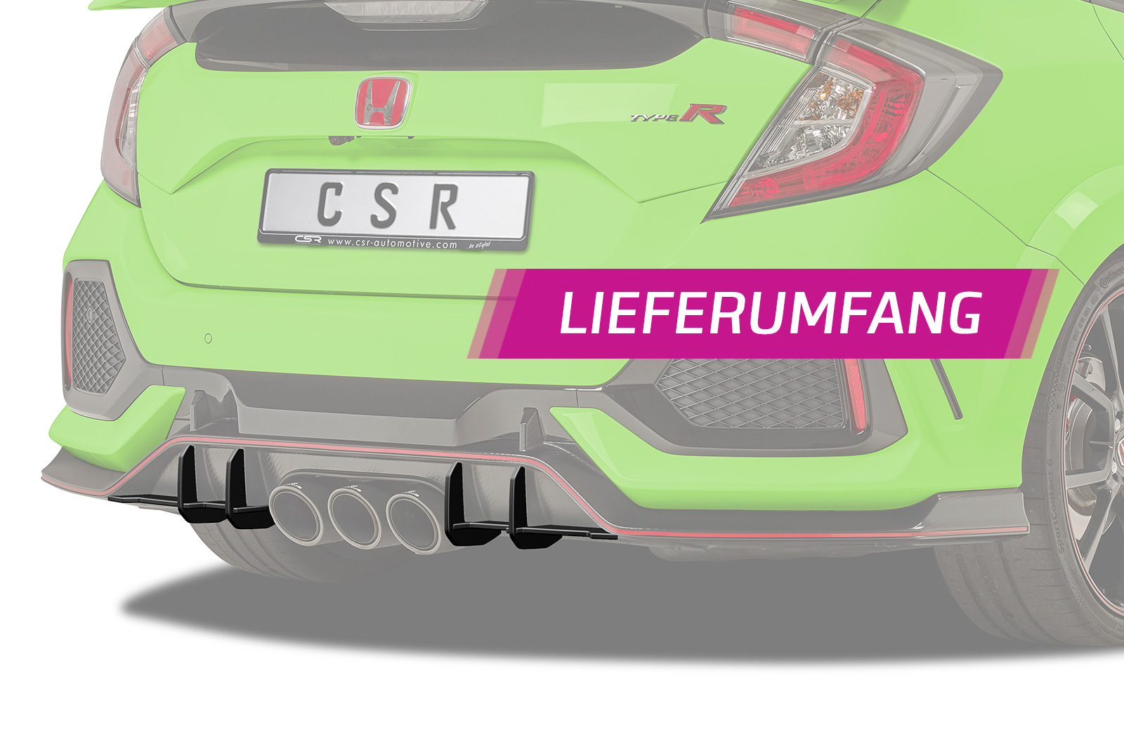 Diffuseur / Ajout de parechoc arrière pour Honda Civic FK8 Type R (depuis 2017) - Fabriqué en ABS 10mm (à peindre ou polir)