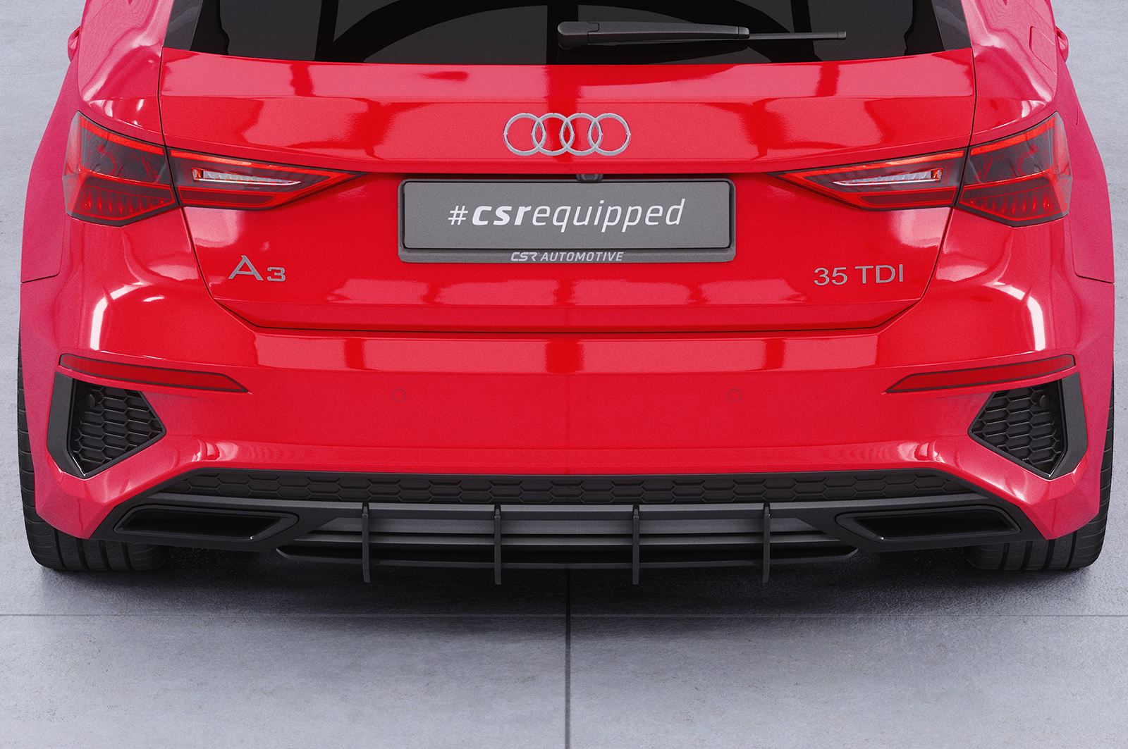 Diffuseur / Ajout de parechoc arrière pour Audi A3 8Y Sportback S-Line (depuis 2020) - Fabriqué en ABS 10mm (à peindre ou polir)