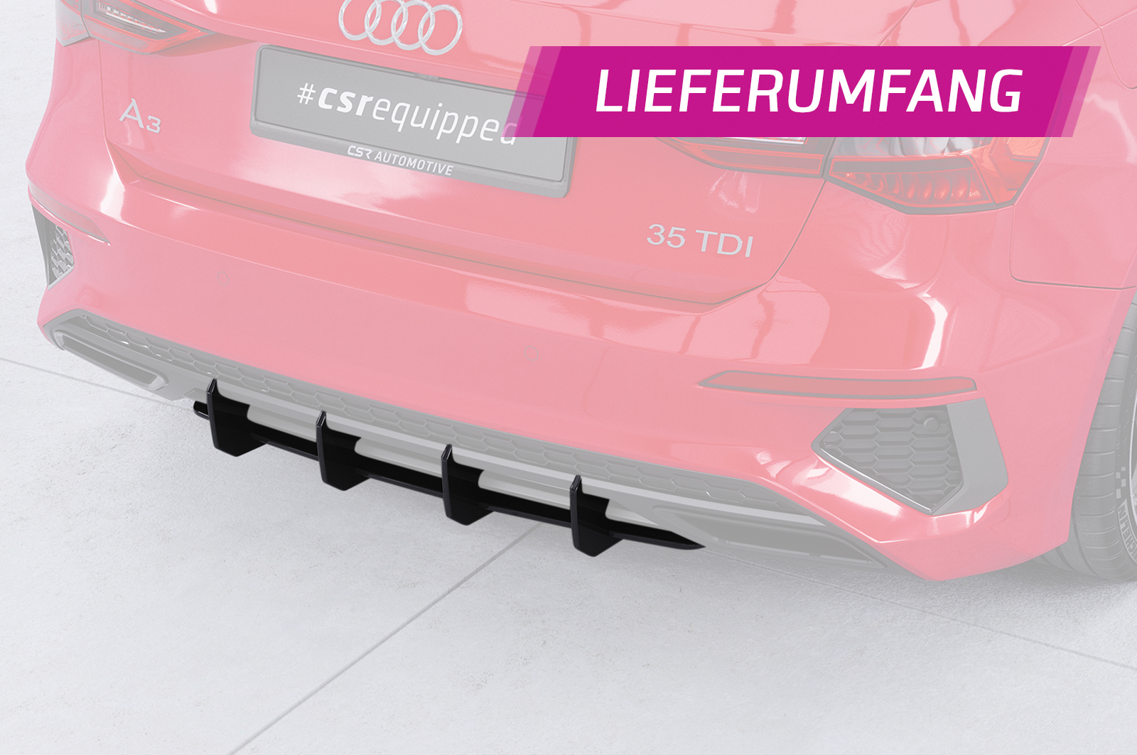 Diffuseur / Ajout de parechoc arrière pour Audi A3 8Y Sportback S-Line (depuis 2020) - Fabriqué en ABS 10mm (à peindre ou polir)