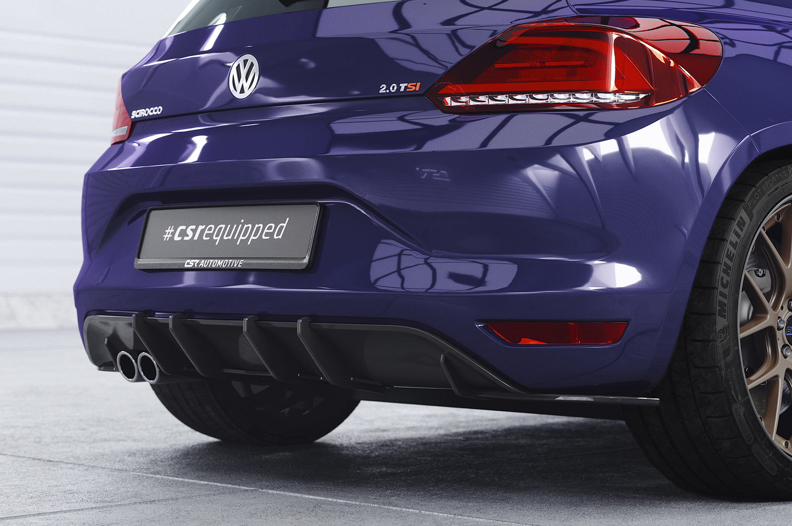Diffuseur / Ajout de parechoc arrière pour VW Scirocco 3 finition de base (facelift) (2014-2017) - Fabriqué en ABS 10mm (à peindre ou polir)