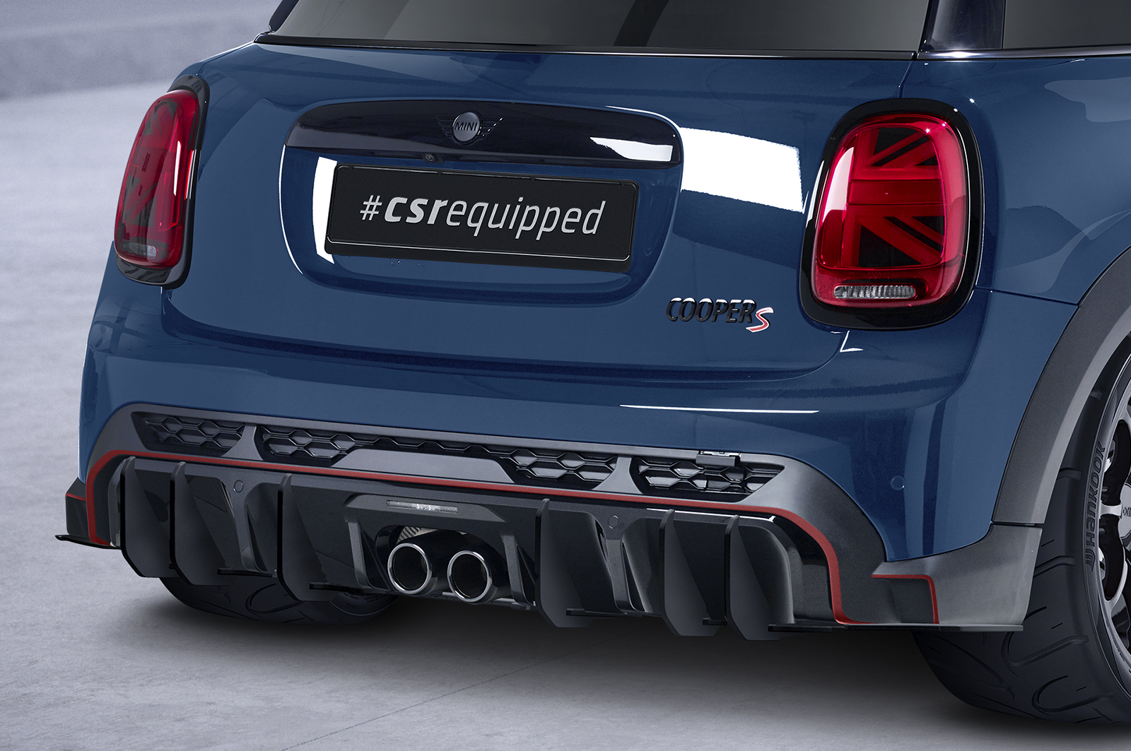 Diffuseur / Ajout de parechoc arrière pour Mini F55 One / Cooper / Cooper S / JCW (2.facelift) - avec John Cooper Works Trim (depuis 2021) - Fabriqué en ABS 10mm (à peindre ou polir)