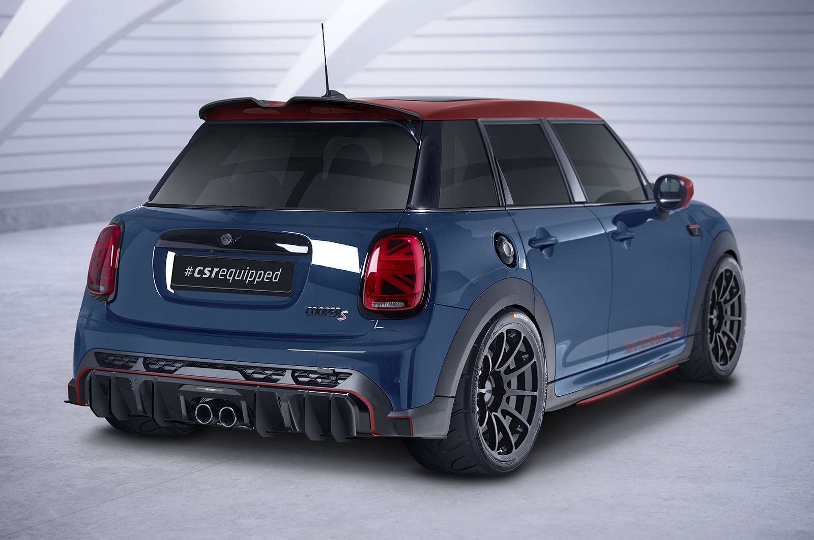 Diffuseur / Ajout de parechoc arrière pour Mini F55 One / Cooper / Cooper S / JCW (2.facelift) - avec John Cooper Works Trim (depuis 2021) - Fabriqué en ABS 10mm (à peindre ou polir)