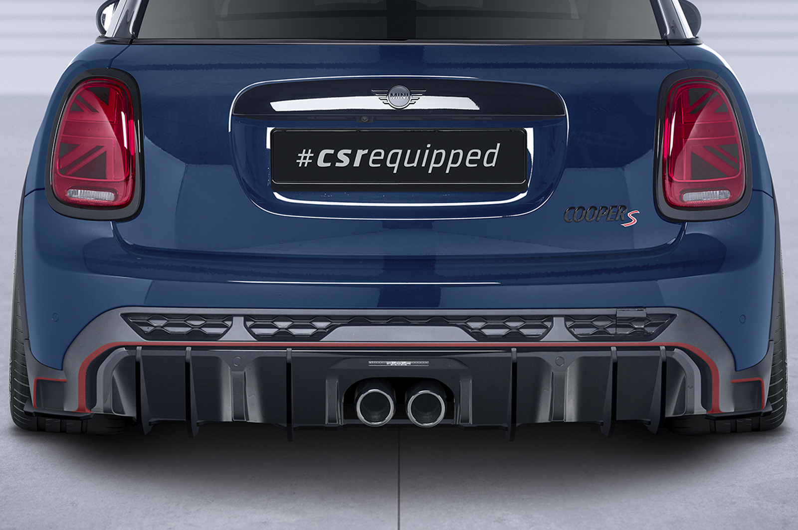Diffuseur / Ajout de parechoc arrière pour Mini F55 One / Cooper / Cooper S / JCW (2.facelift) - avec John Cooper Works Trim (depuis 2021) - Fabriqué en ABS 10mm (à peindre ou polir)