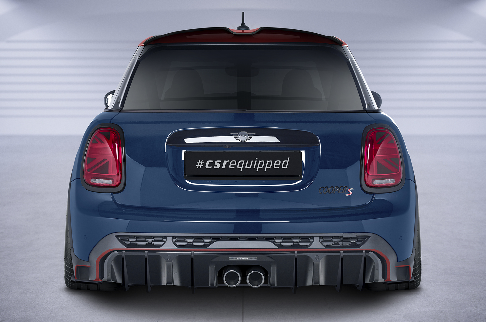 Diffuseur / Ajout de parechoc arrière pour Mini F55 One / Cooper / Cooper S / JCW (2.facelift) - avec John Cooper Works Trim (depuis 2021) - Fabriqué en ABS 10mm (à peindre ou polir)
