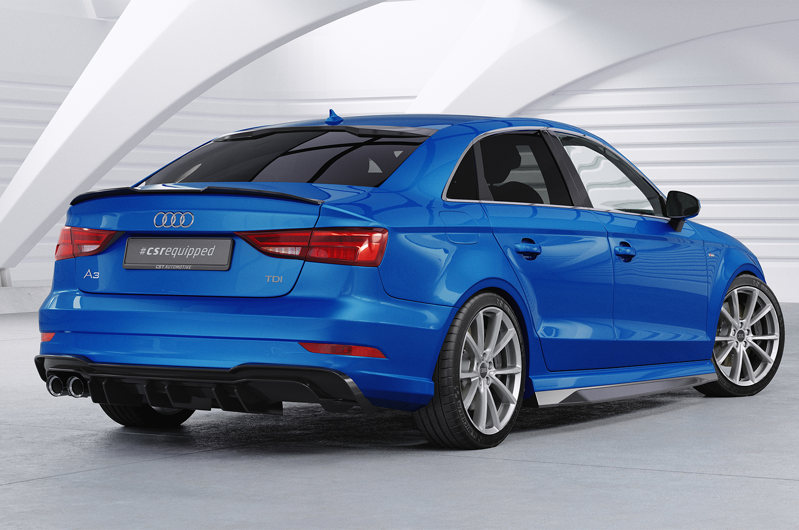Diffuseur / Ajout de parechoc arrière pour Audi A3 8V berline et cabriolet (S-Line) (2017-2020) - Fabriqué en ABS (6 finitions au choix)