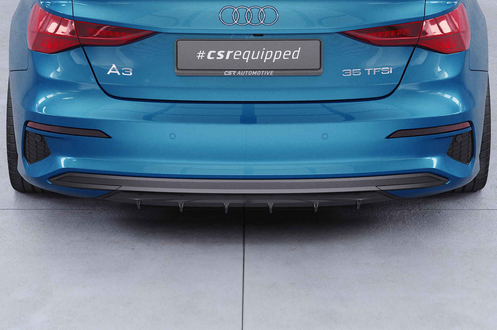 Diffuseur / Ajout de parechoc arrière pour Audi A3 8Y berline (finition de base et advanced) (depuis 2020) - Fabriqué en ABS (6 finitions au choix)