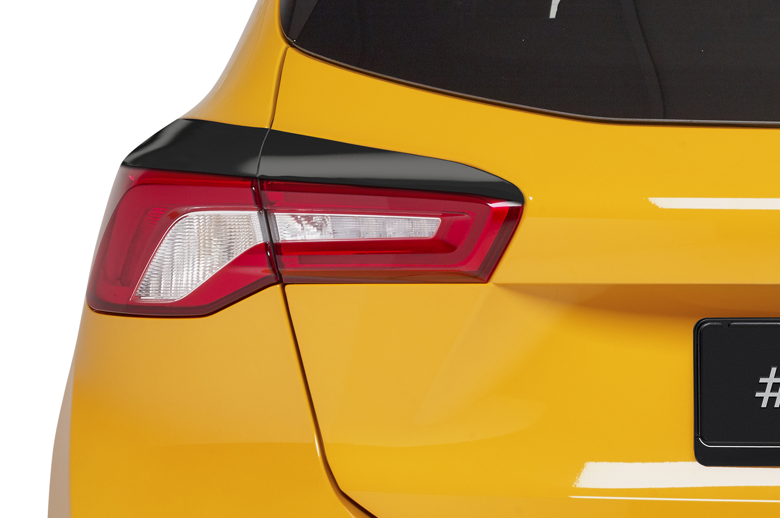 Paupières de phares arrières (la paire) pour Ford Focus MK4 hatchback (depuis 09/2018) - Fabriqué en ABS glossy (Noir brillant)