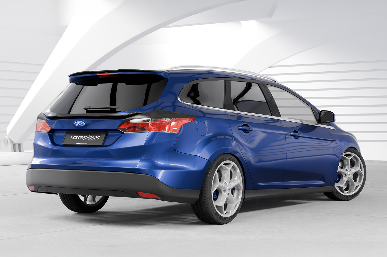 Paupières de phares arrières (la paire) pour Ford Focus MK3 Facelift break (2014-2018) - Fabriqué en ABS glossy (Noir brillant)