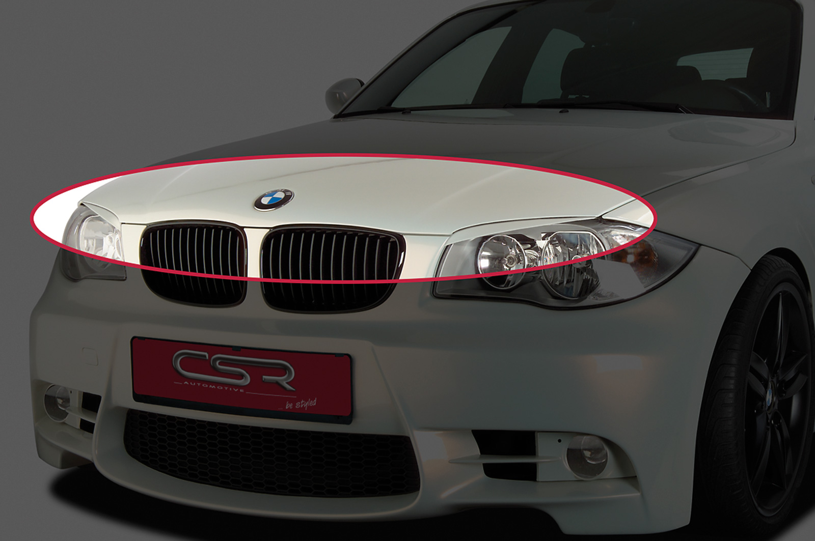 Paupières de phares avants (la paire) pour BMW Série 1 E81 / E82 / E87 / E88 E81 - 3 portes / E82 - coupé / E87 ? 5 portes / E88 - cabriolet (depuis 2004) - Fabriqué en ABS (à peindre)