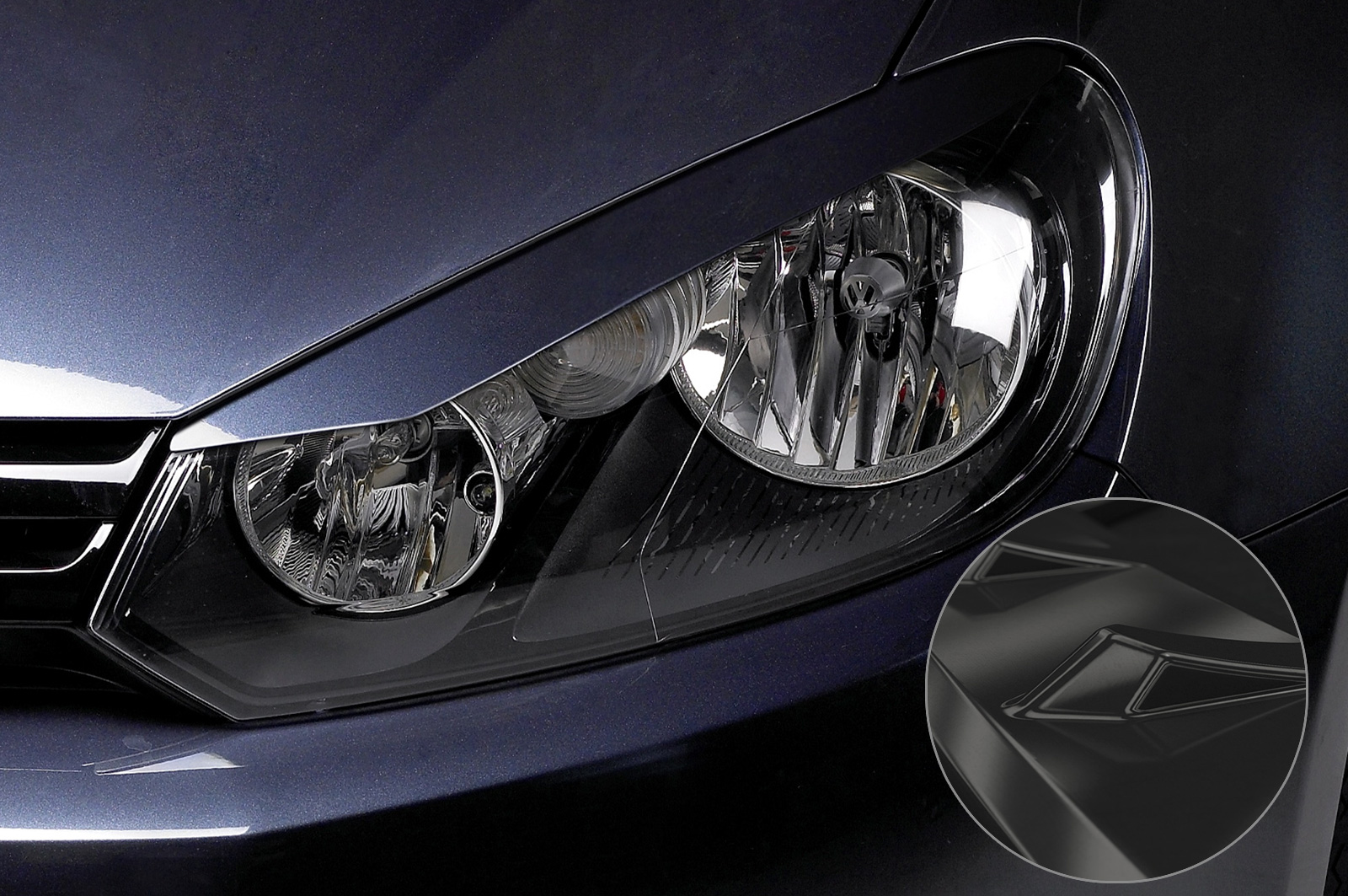 Paupières de phares avants (la paire) pour VW Golf 6 toutes carrosseries y compris Plus (2008-2012) - Fabriqué en ABS glossy (Noir brillant)