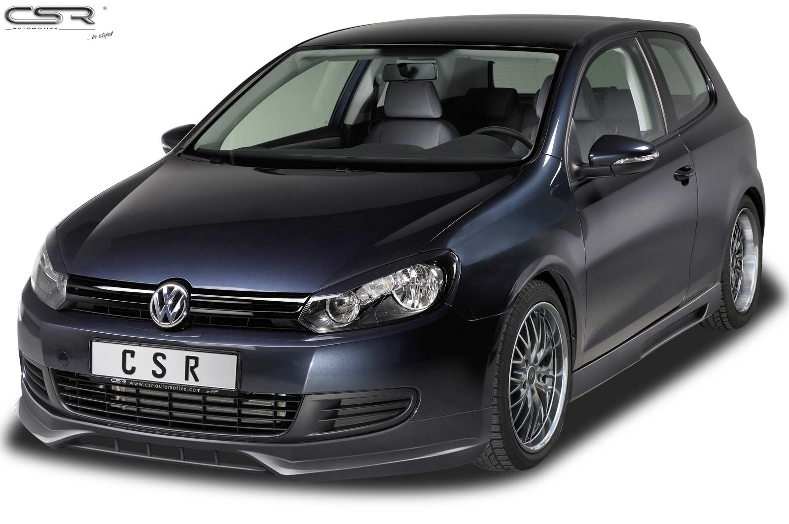 Paupières de phares avants (la paire) pour VW Golf 6 toutes carrosseries y compris Plus (2008-2012) - Fabriqué en ABS glossy (Noir brillant)