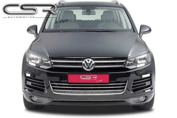 Paupières de phares avants (la paire) pour VW Touareg II (Typ 7P) toutes carrosseries (2010-2018) - Fabriqué en ABS glossy (Noir brillant)