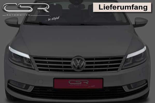 Paupières de phares avants (la paire) pour VW CC (Typ 35) toutes carrosseries (2012-2016) - Fabriqué en ABS glossy (Noir brillant)