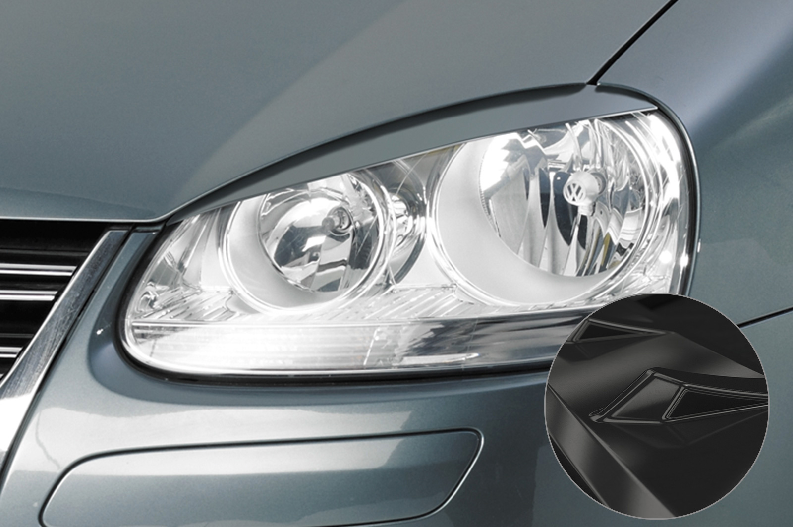 Paupières de phares avants (la paire) pour VW Golf 5 / Jetta 5 toutes carrosseries (2003-2010) - Fabriqué en ABS glossy (Noir brillant)