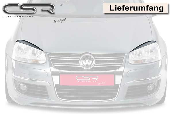 Paupières de phares avants (la paire) pour VW Golf 5 / Jetta 5 toutes carrosseries (2003-2010) - Fabriqué en ABS glossy (Noir brillant)