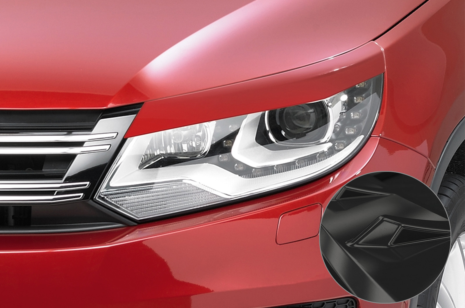 Paupières de phares avants (la paire) pour VW Tiguan I (5N) toutes carrosseries (facelift) (07/2011-2015) - Fabriqué en ABS glossy (Noir brillant)