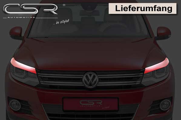 Paupières de phares avants (la paire) pour VW Tiguan I (5N) toutes carrosseries (facelift) (07/2011-2015) - Fabriqué en ABS glossy (Noir brillant)