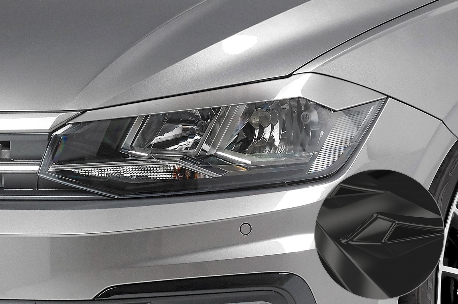 Paupières de phares avants (la paire) pour VW Polo VI 2G toutes carrosseries (depuis 2017) - Fabriqué en ABS glossy (Noir brillant)