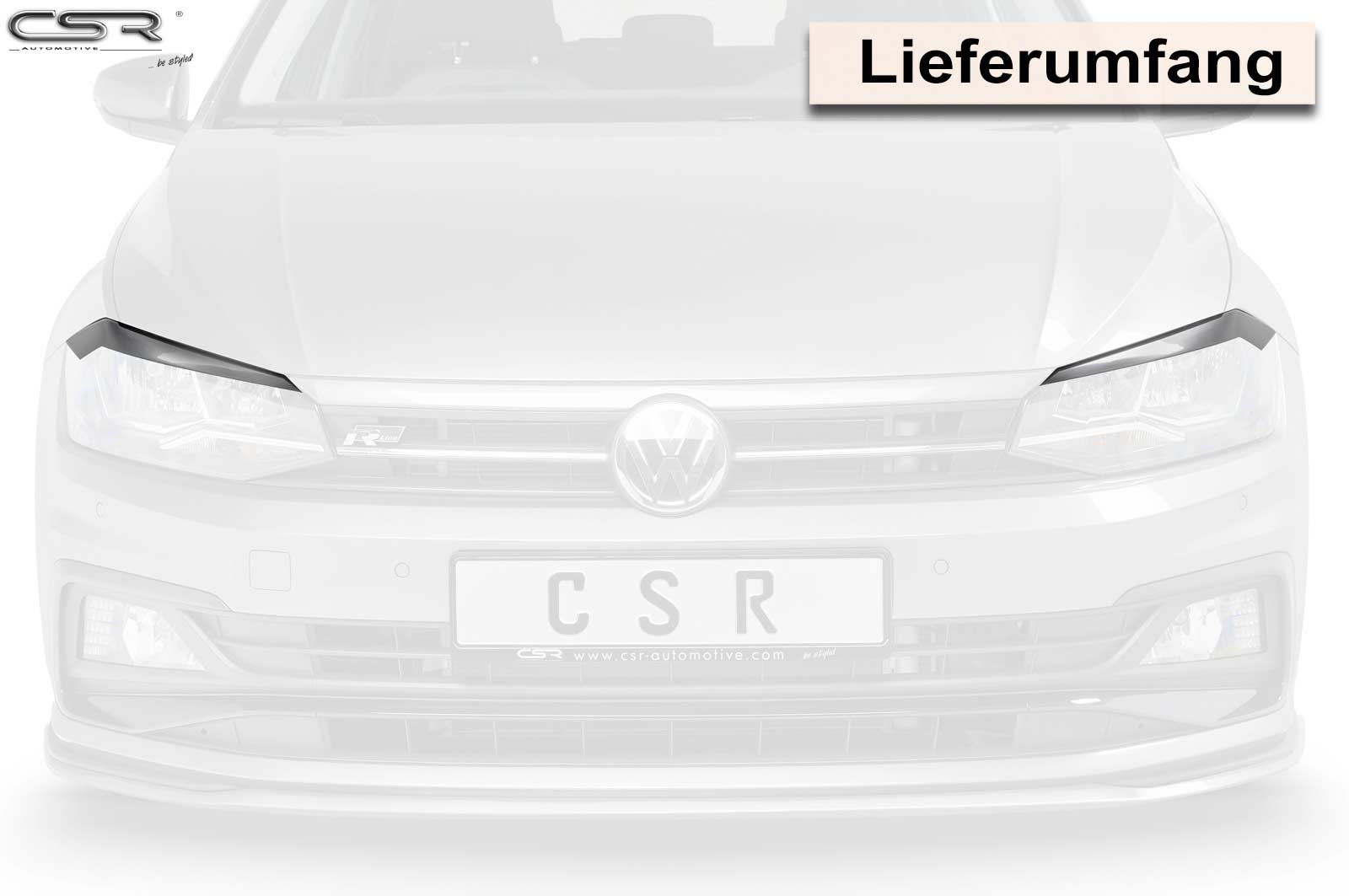 Paupières de phares avants (la paire) pour VW Polo VI 2G toutes carrosseries (depuis 2017) - Fabriqué en ABS glossy (Noir brillant)