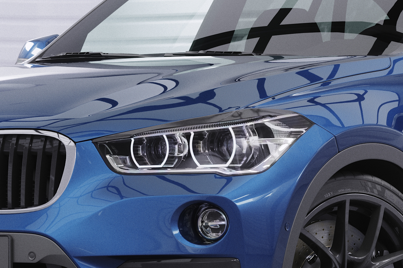 Paupières de phares avants (la paire) pour BMW X1 F48 toutes carrosseries (depuis 2015) - Fabriqué en ABS glossy (Noir brillant)