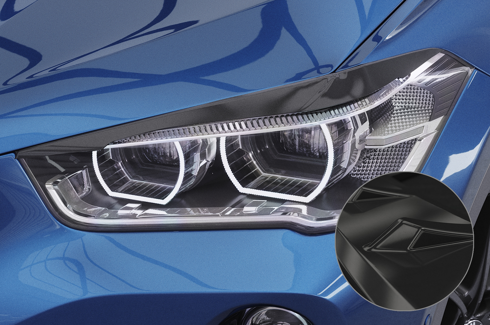Paupières de phares avants (la paire) pour BMW X1 F48 toutes carrosseries (depuis 2015) - Fabriqué en ABS glossy (Noir brillant)