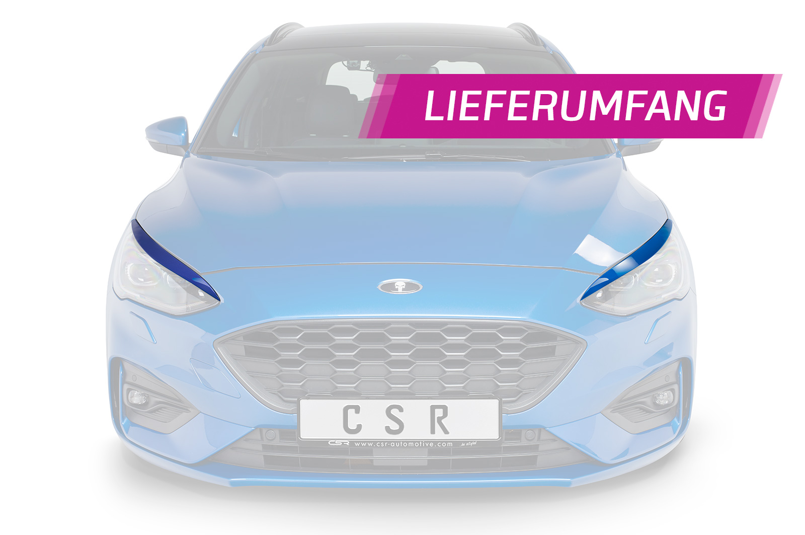 Paupières de phares avants (la paire) pour Ford Focus MK4 toutes carrosseries (depuis 09/2018) - Fabriqué en ABS glossy (Noir brillant)