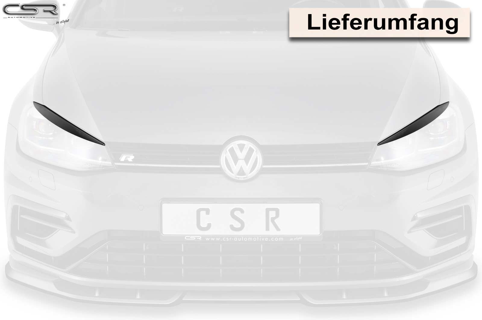 Paupières de phares avants (la paire) pour VW Golf 7 toutes carrosseries (04/2017-2021) - Fabriqué en ABS glossy (Noir brillant)