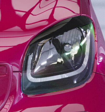 Paupières de phares avants (la paire) pour Smart Fortwo 453 / EQ Fortwo uniquement pour les phares à LED (depuis 2019) - Fabriqué en ABS glossy (Noir brillant)