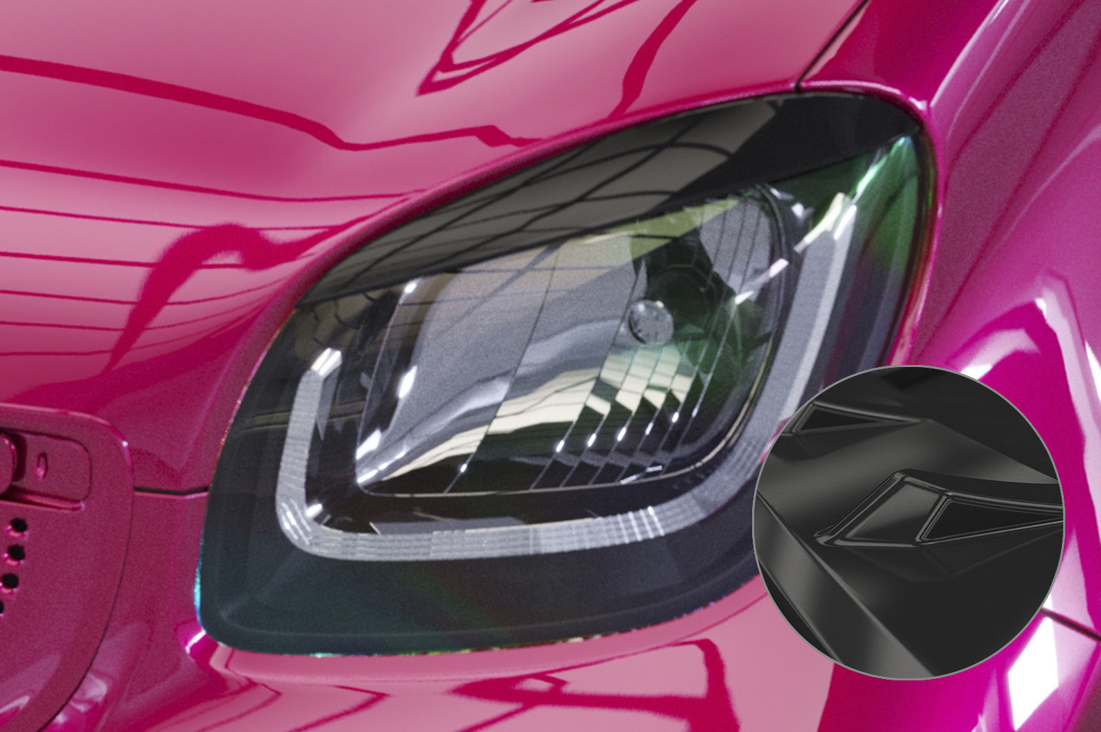 Paupières de phares avants (la paire) pour Smart Fortwo 453 / EQ Fortwo uniquement pour les phares à LED (depuis 2019) - Fabriqué en ABS glossy (Noir brillant)