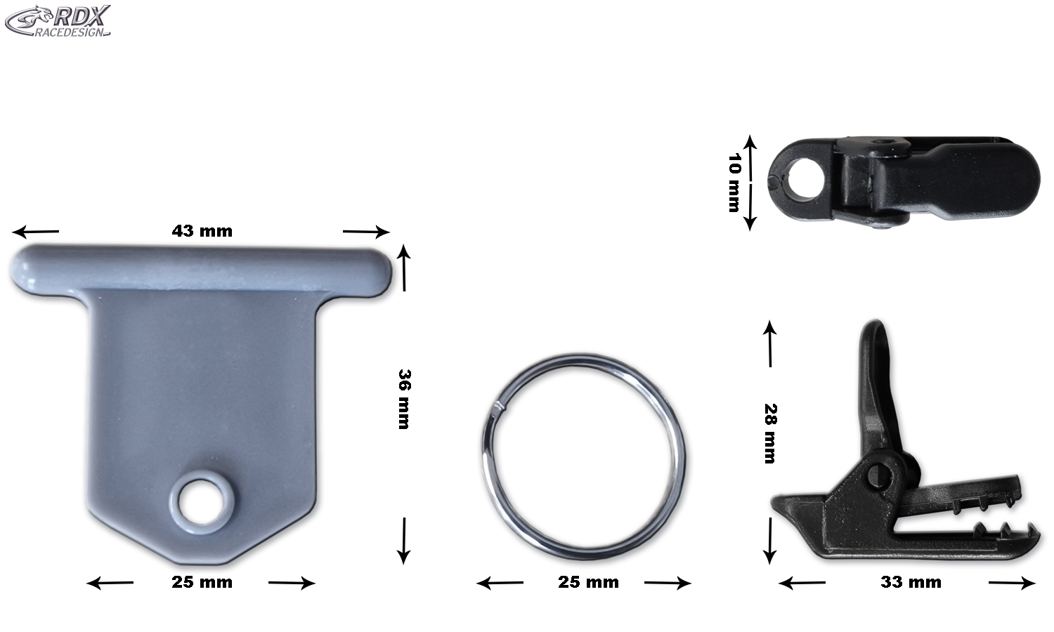Kit de fixation à clip RDX pour rails Keder dans les auvents de camping, par exemple pour les rideaux (15x/45 pièces).