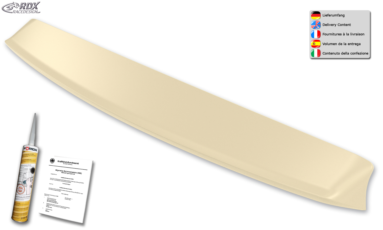 Aileron / Becquet RDX pour FORD Transit Custom / Tourneo Custom (2012-2023) (pour coffre simple) Aileron de coffre arrière personnalisé