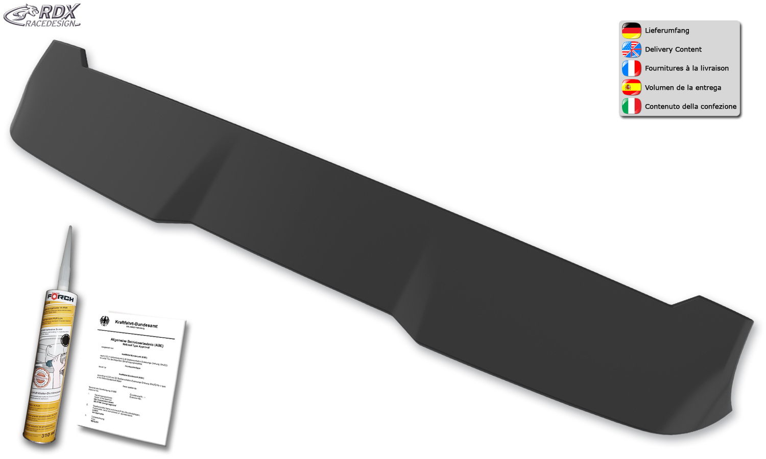 Aileron / Becquet RDX pour FIAT Ducato, CITROËN Jumper/Relay, OPEL, VAUXHALL Movano, PEUGEOT Boxer, TOYOTA Proace Max et RAM ProMaster (H1) ; aileron de coffre