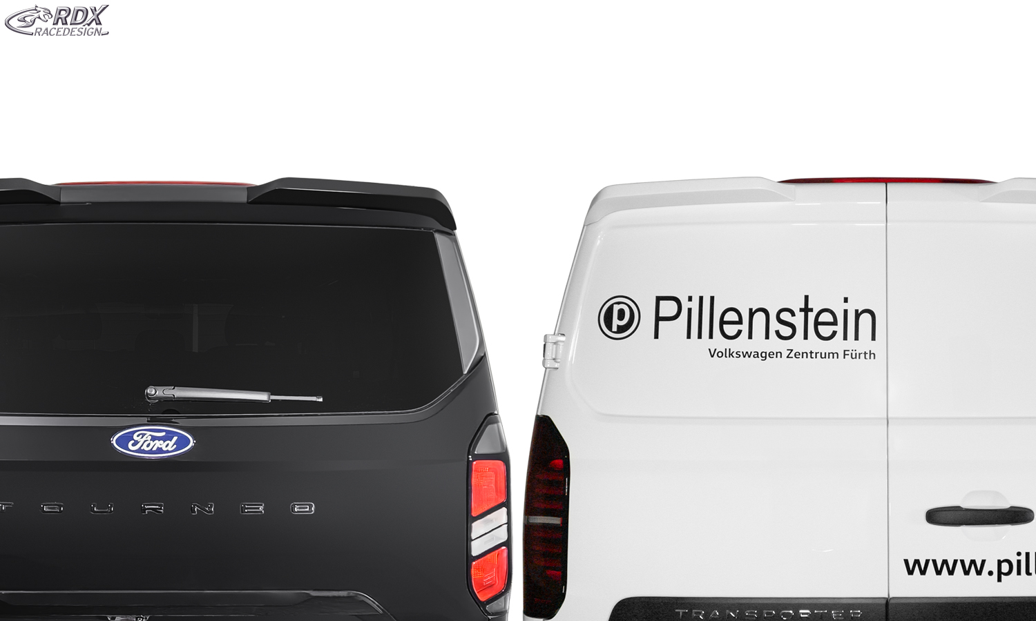 Aileron / Becquet RDX pour FORD Transit Custom / Tourneo Custom (2023+) et VW Transporter / Shuttle / Caravelle (2025+) ; aileron arrière