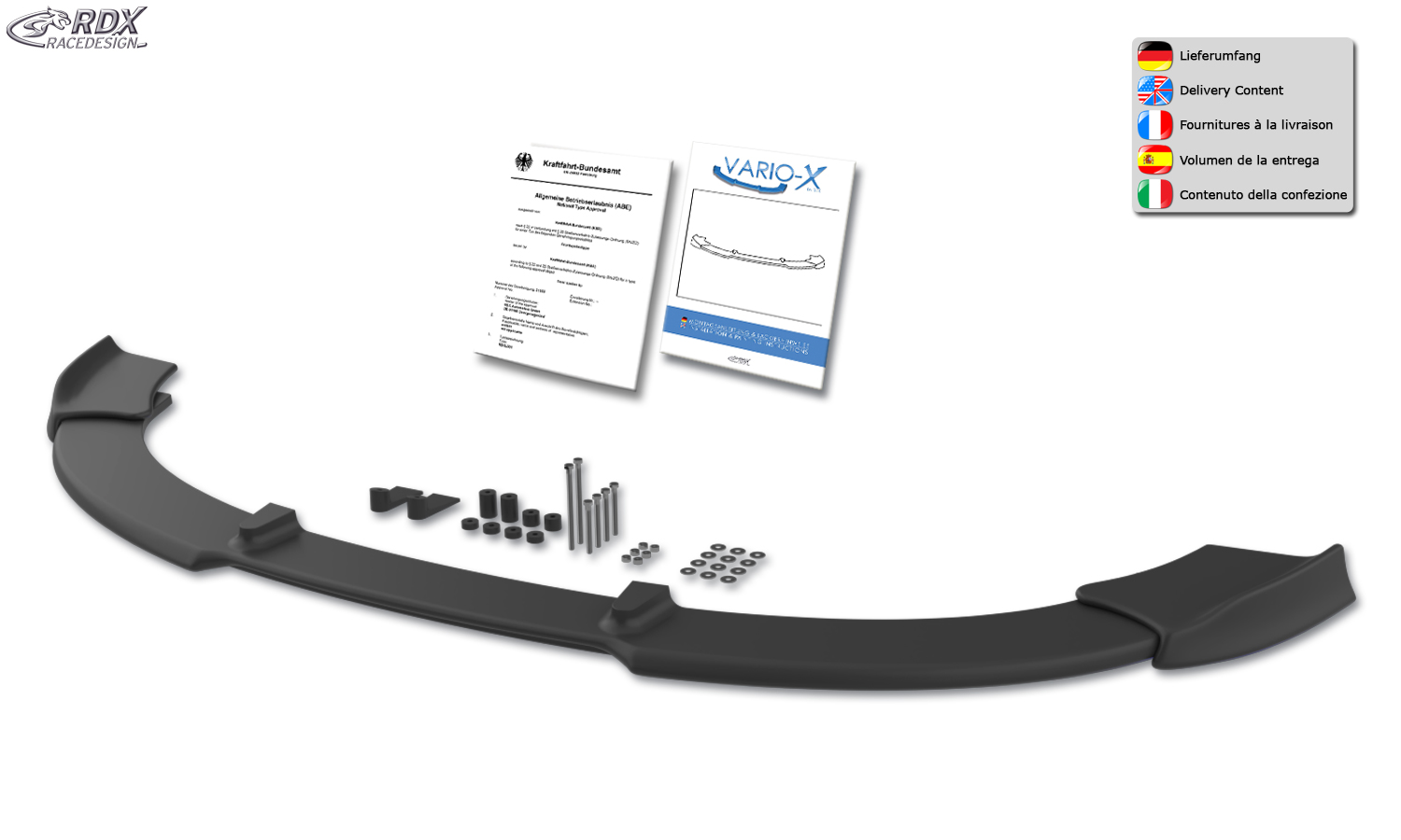 Ajout / Lame de pare-chocs avant RDX VARIO-X pour AUDI A8 D3 / 4E -2005 (Tous modèles, y compris W12 et S8)