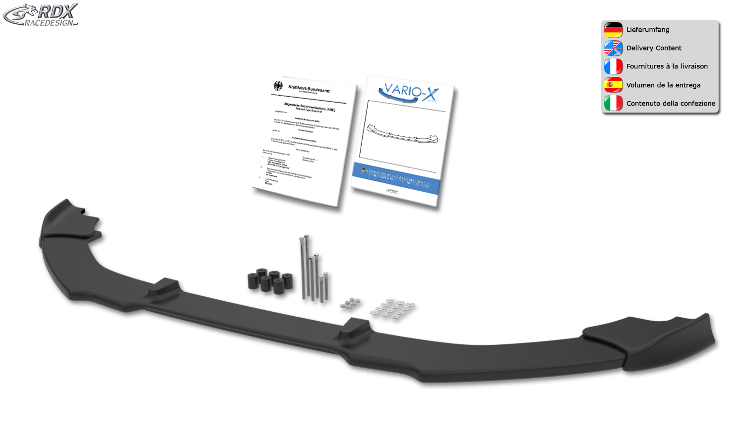 Ajout / Lame de pare-chocs avant RDX VARIO-X pour AUDI Q5 - 2012 et 2012+ (pare-chocs avant S-Line)