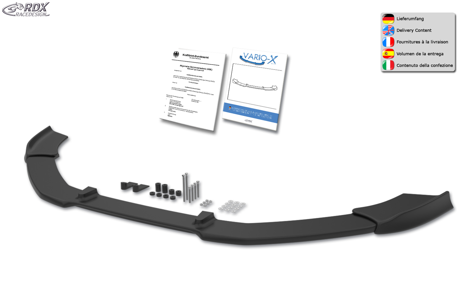 Ajout / Lame de pare-chocs avant RDX VARIO-X pour AUDI R8 / R8 Spyder