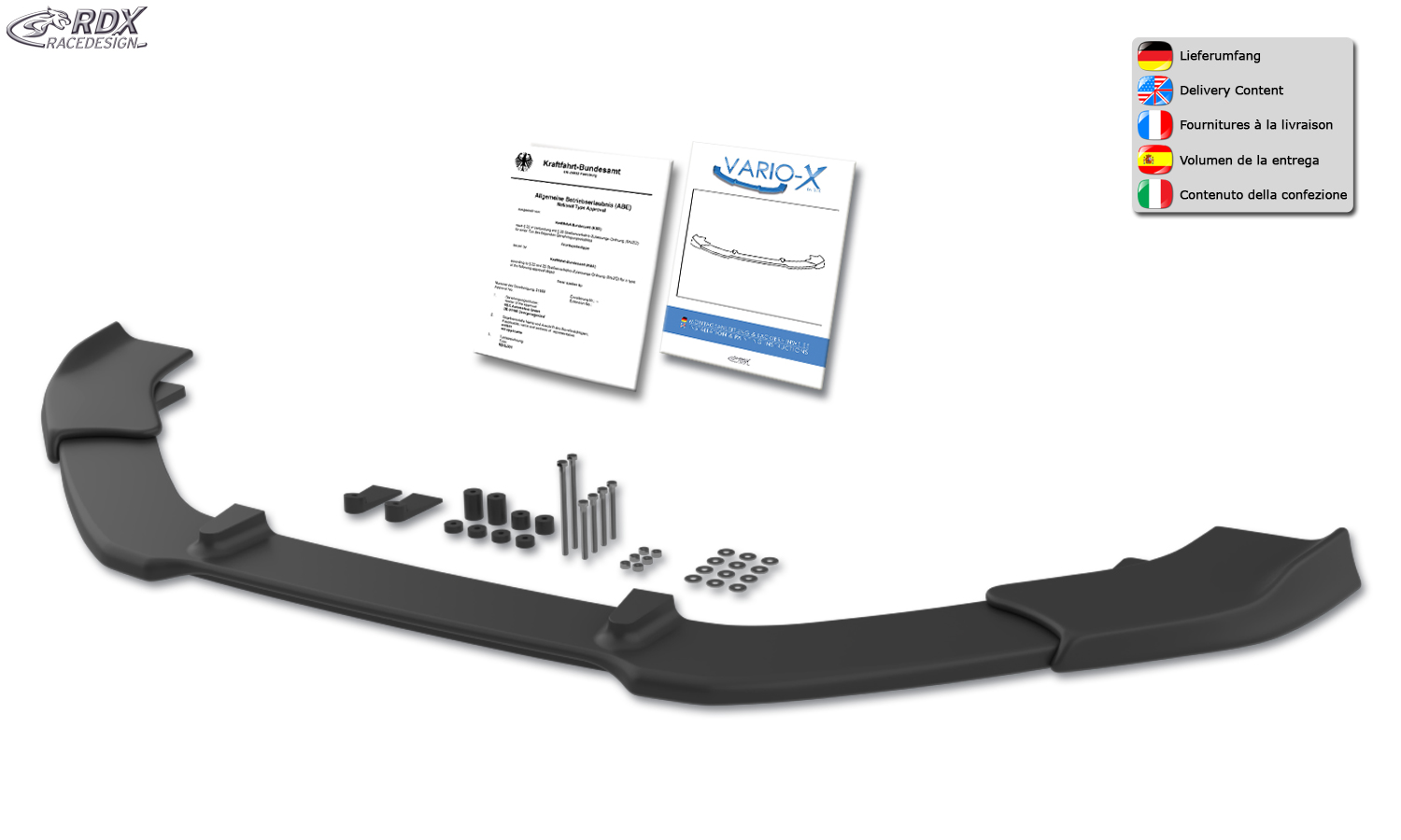 Ajout / Lame de pare-chocs avant RDX VARIO-X pour SKODA Rapid (NH) 2012+