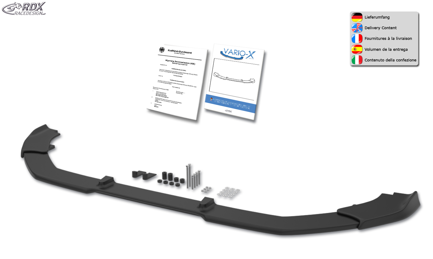 Ajout / Lame de pare-chocs avant RDX VARIO-X pour VW Transporter / Shuttle / Caravelle (2025-présent)