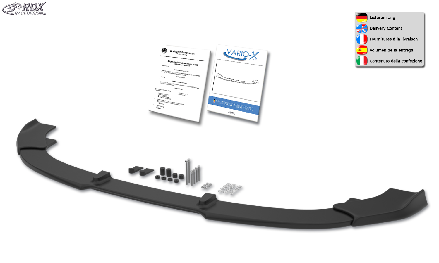 Ajout / Lame de pare-chocs avant RDX VARIO-X pour FIAT Ducato, CITROËN Jumper/Relay et PEUGEOT Boxer (2006-2014)