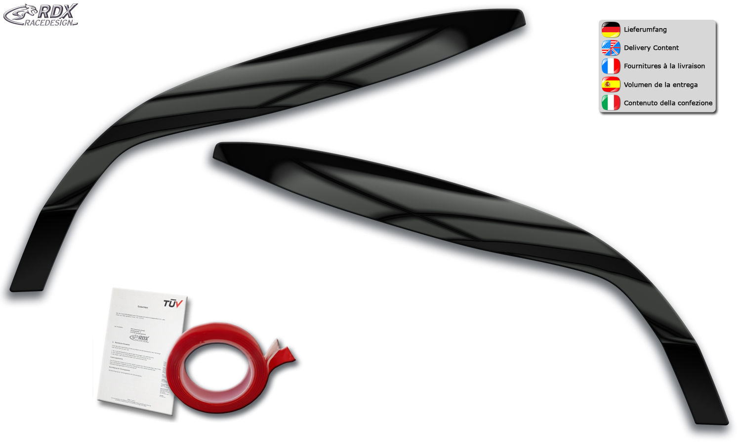 paupières de phares (la paire) RDX pour Renault Megane 3 (2008-2013), noir brillant