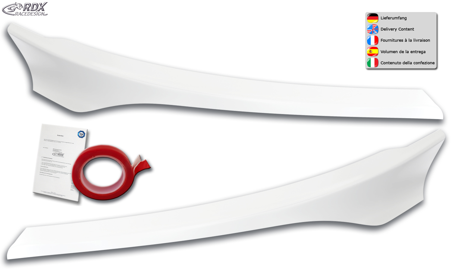 paupières de phares (la paire) RDX pour FORD Transit Custom et Tourneo Custom (2018+) blanc brillant Light Brows